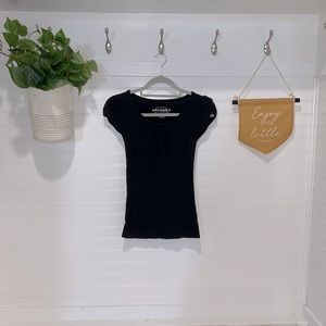 Arizona Jeans Black Shirt w/ Keyhole button sleeve detail